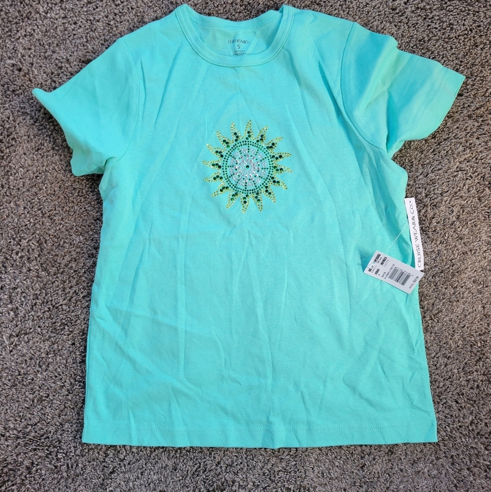 NWT Sunshine Embellished Tee Shirt by Cruise Wear & Co., Small Woman's